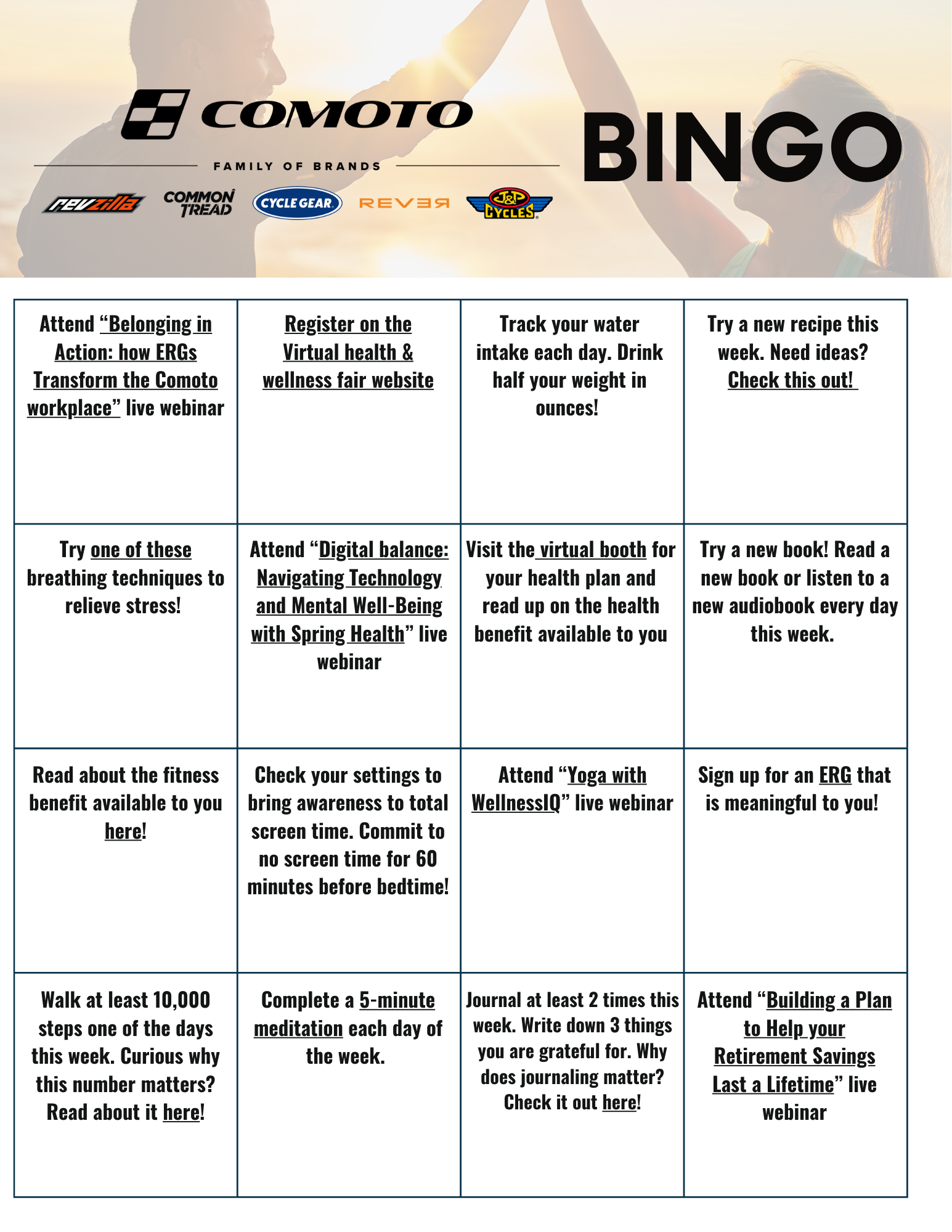 Comoto Bingo Card